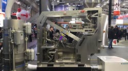 Buhler&apos;s Tubo Laato machine on display at Hannover Messe 2019. The machine hits grains with low electron beams to kill bacteria without affecting the grain.