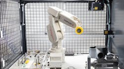 Fraunhofer Institute used a Mitsubishi Electric robotic arm, an optical laser scanner and a controller equipped with AI software to develop an AI-driven grinding system for D&uuml;spohl, a German manufacturer of wrapping machines. Source: Frauenhofer Institute